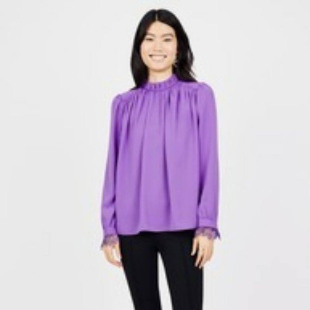 Purple blouse with lace sleeves